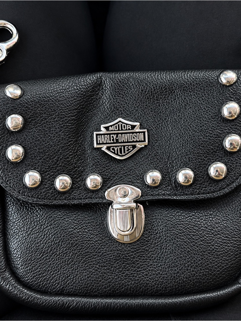 Harley-Davidson Black Leather Mini Studded Crossbody Bag with Silver Hardware